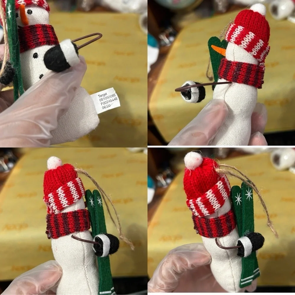 Snowman With Skis Plush Festive Christmas Ornament - “Liana”